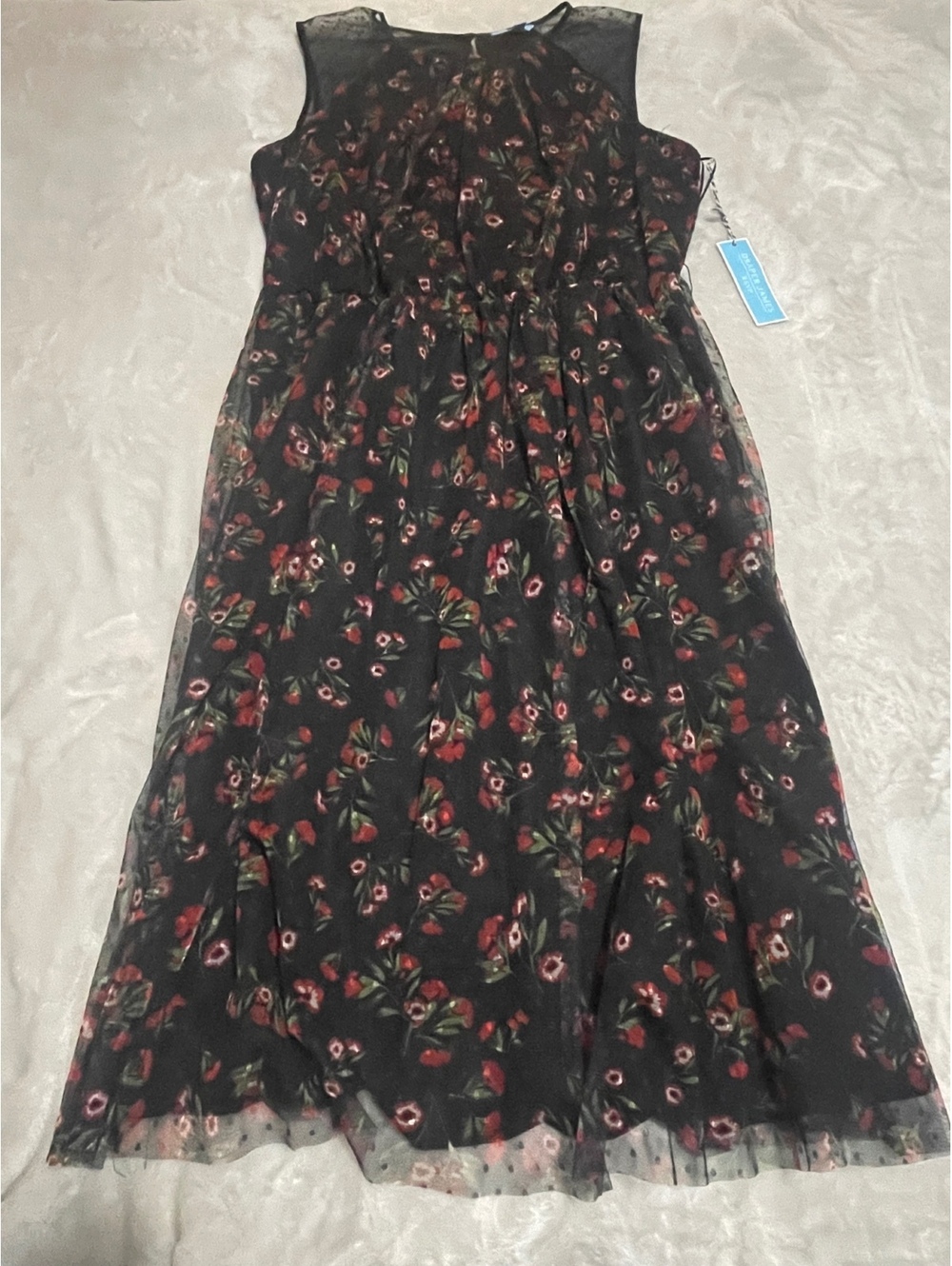 Draper James RSVP Sleeveless Clip Dot Tulle Dress Black Multi XL